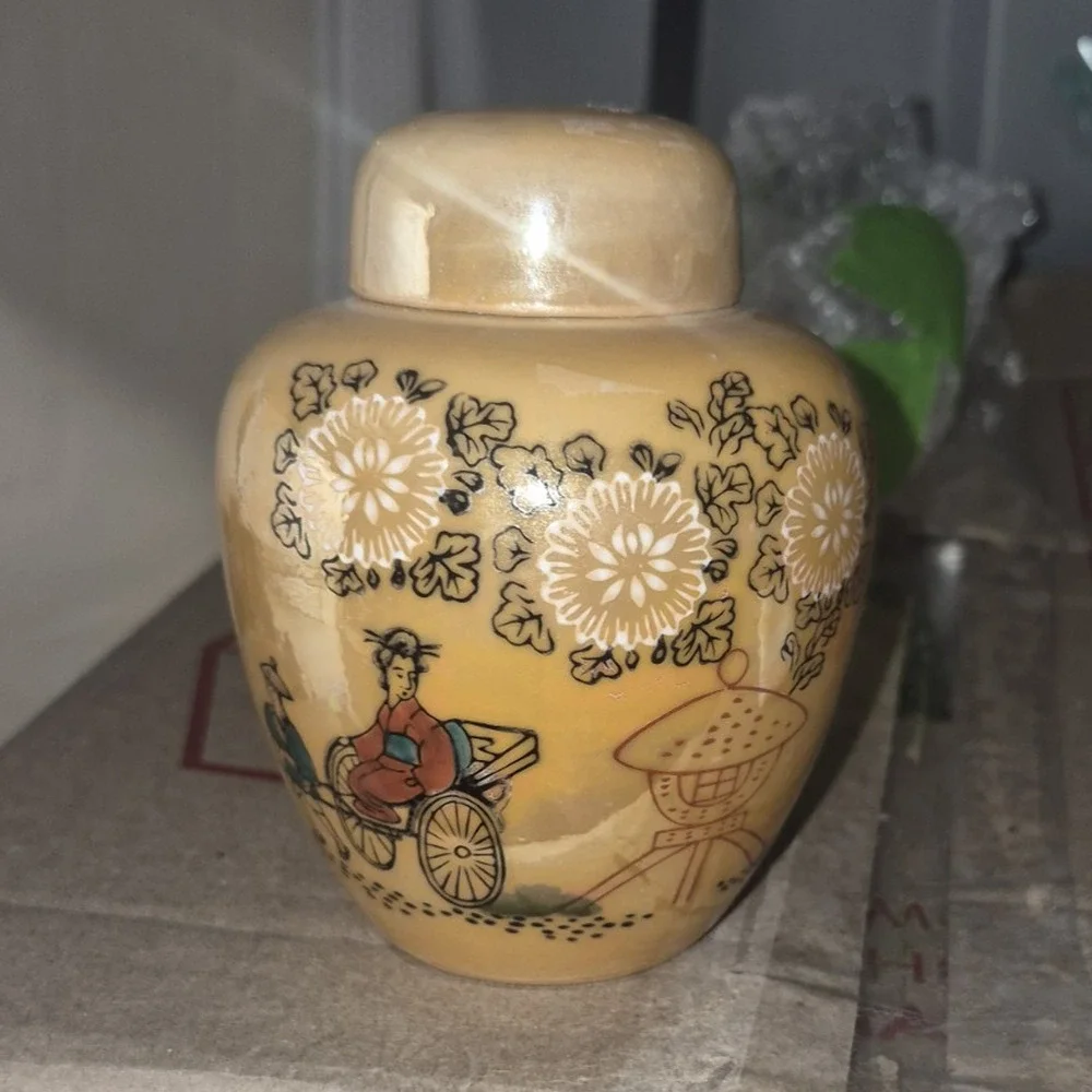Made in Japan Japanese Lidded Ceramic Jar with Floral Decor, Jar w/ Lid